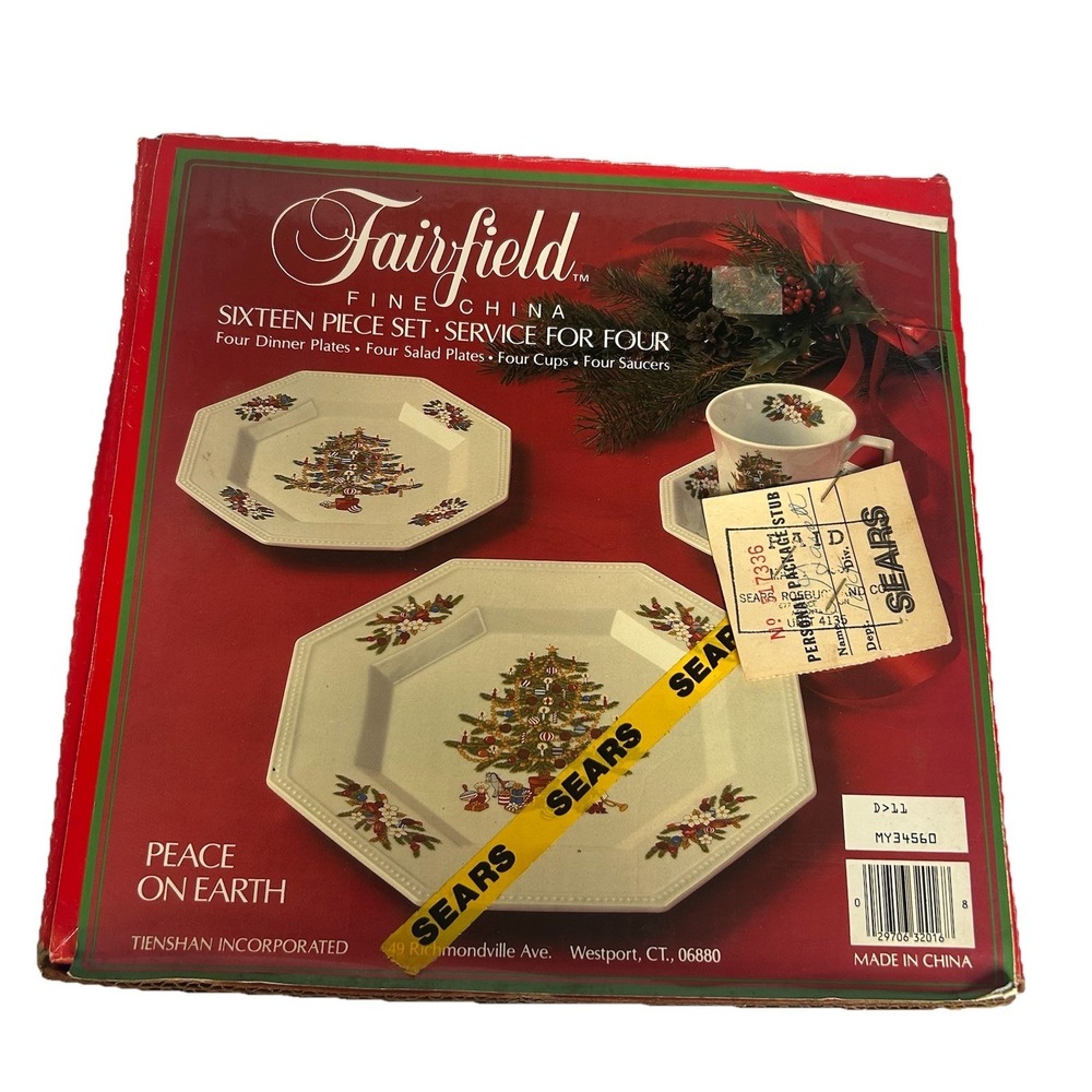 Vintage Fairfield Sears Peace On Earth Christmas China 16 Pc Set For 4 Octagonal